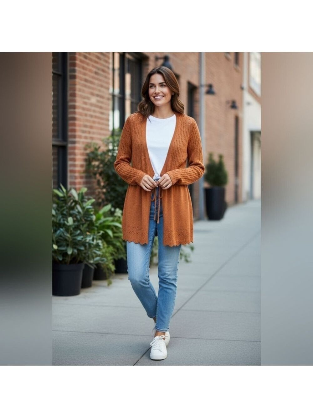 Fenn Wright Manson Women's Rust Color Speckled Cardigan Sweater ,Size Medium GUC
